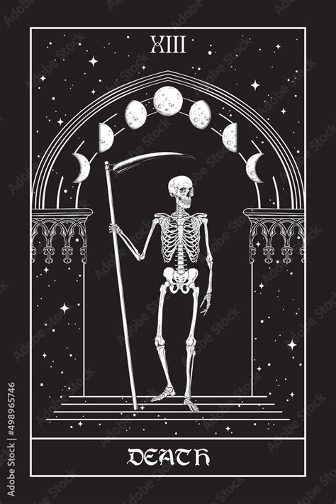 Vettoriale Stock Tarot Card Death Grim Reaper With The Scythes In Front