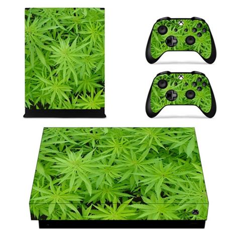 Green Leaf Weed Skin Sticker Decal For Microsoft Xbox One X Console And