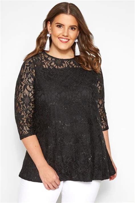 Black Lace Swing Top Plus Size 16 To 36 Yours Clothing