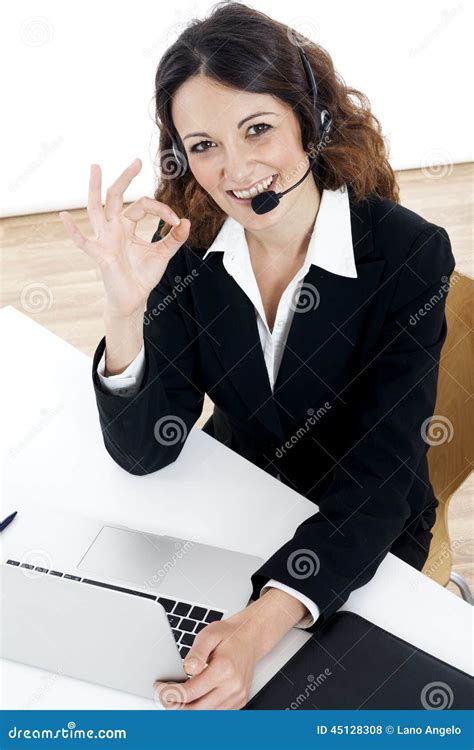 Woman Customer Service Worker Call Center Smiling Operator Stock Photo Image Of Female