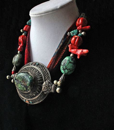 massive antique tibetan silver and turquoise hair ornament w genuine mediterranean coral old