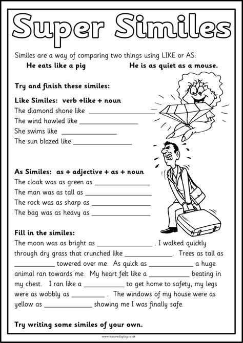 figurative language worksheets  grade worksheet  kids