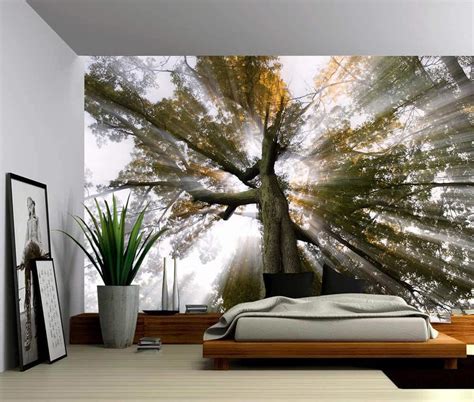 Landscape Sun Tree Rays Of Light Self Adhesive Vinyl Wallpaper Peel
