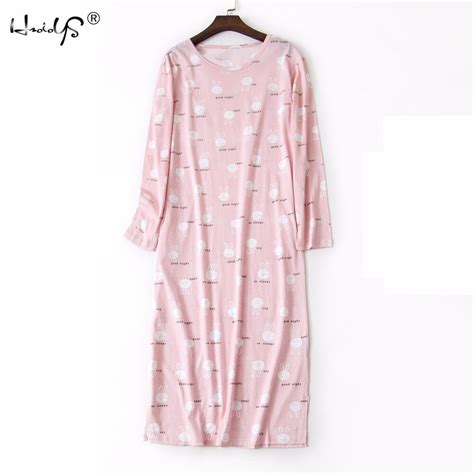 2018 Spring Autumn Cotton Women Nightgown Cute Cartoon Nightdress Sleepwear Long Sleeve Sexy