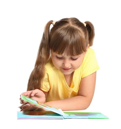Premium Photo Portrait Of Cute Little Girl Reading Book On White