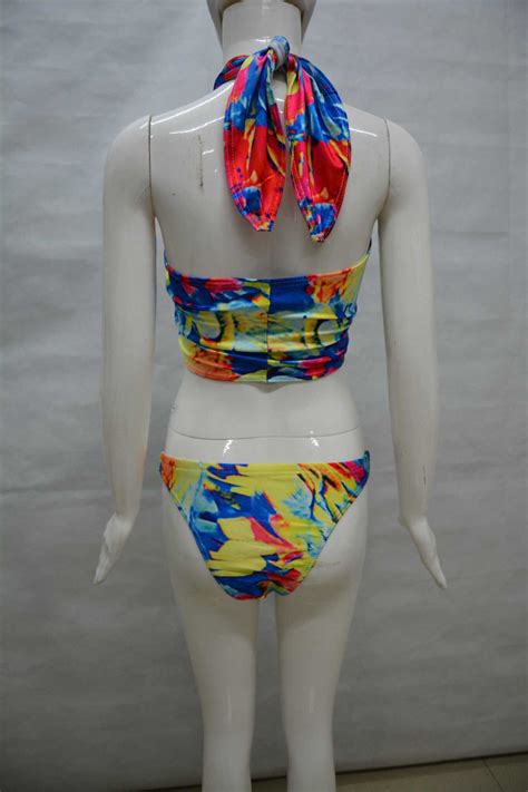 Sexy Cross Halter Neck Print Two Piece Bikini Swimwearbikinisswimwear