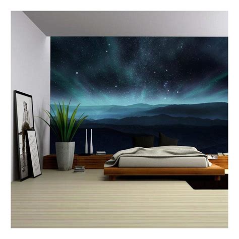 Wall26 Starry Night Sky With Aurora Over The Hills Removable Wall