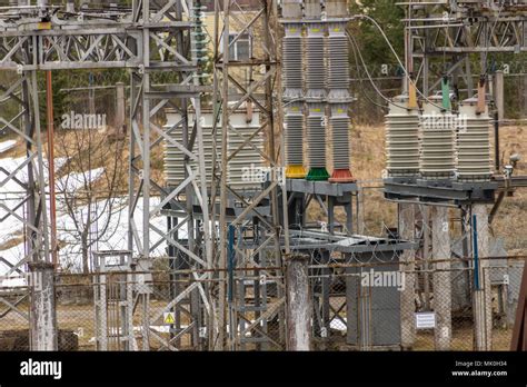 Electrical Substation Against The Forest Stock Photo Alamy