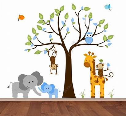 Boy Nursery Wall Jungle Zoo Elephant Tree