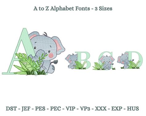Elephant Alphabet Font Embroidery Design Monogram Machine Etsy Ireland