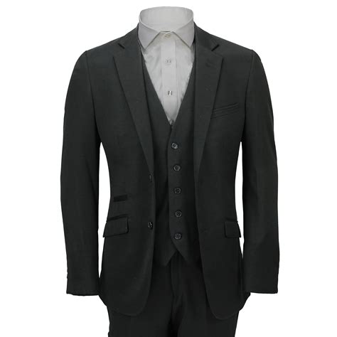 Mens 3 Piece Classic 2 Button Tailored Fit Smart Casual Black Formal