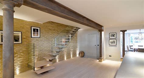 Staircase From Ground To Basement With European Oak Treads Open Risers