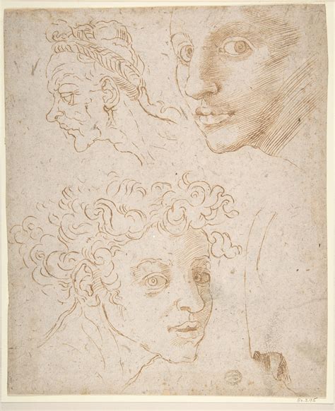 Anonymous Italian 16th Century Three Heads After Michelangelos
