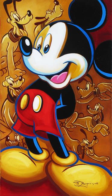 Hiya Pal Mickey Mouse And Pluto Embellished Giclee On Canvas By Tim