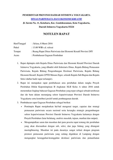 Peraturan menteri pendidikan nasional nomor 12 tahun 2009 tanggal 4 maret 2009, tentang petunjuk teknis pengisian akreditasi smp / mts 2. Download Notulen Rapat Dinas Format Ms. Word Docx - Contoh ...