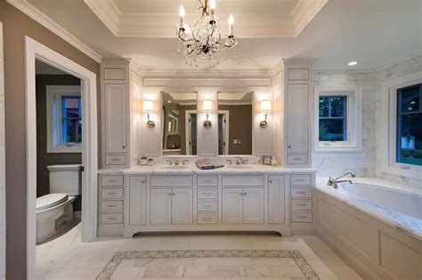 The cabinets are crafted in dark and light grain woods and veneers, and are also available in a white painted finish. 53 Most fabulous traditional style bathroom designs ever