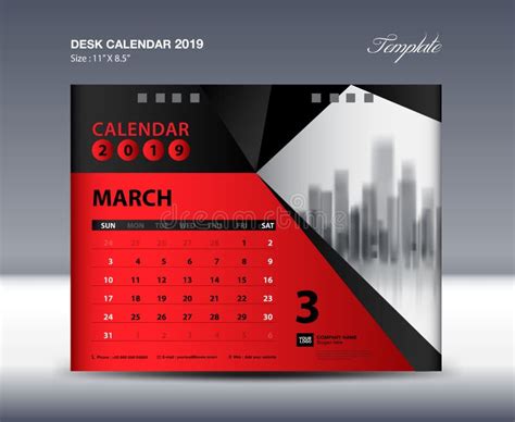 March Desk Calendar 2019 Template Week Starts Sunday Stationery