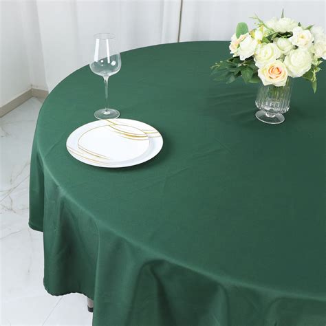 Polyester Linen Tablecloth Round In Hunter Emerald Green Efavormart