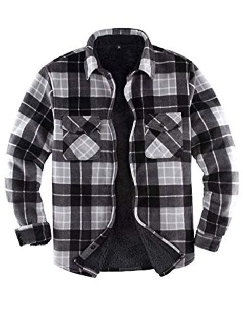 Buy Zenthace Mens Warm Sherpa Lined Fleece Plaid Flannel Shirt Jacket