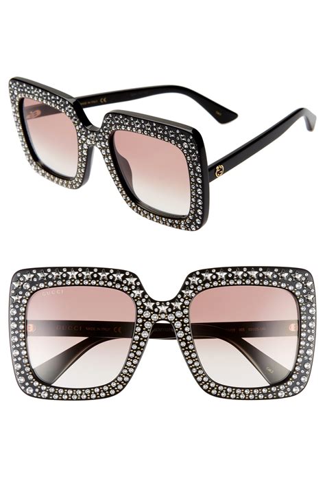 gucci 52mm crystal embellished square sunglasses lyst