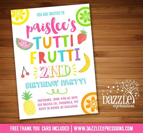 Printable Tutti Frutti Birthday Invitation Tootie Frootie Tuity