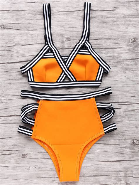 Neoprene Bandage Bikini Set Orange Bikinis Zaful