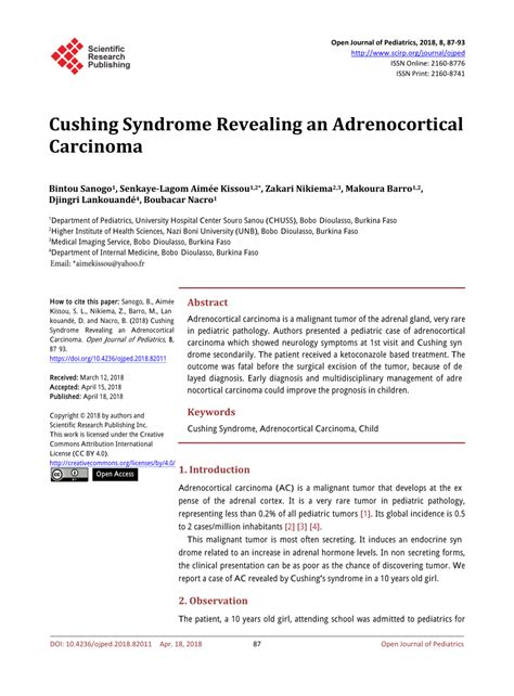 Pdf Cushing Syndrome Revealing An Adrenocortical Carcinoma