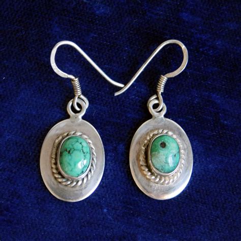 Vintage Navajo Style Sterling Silver And Turquoise Dangle Earrings