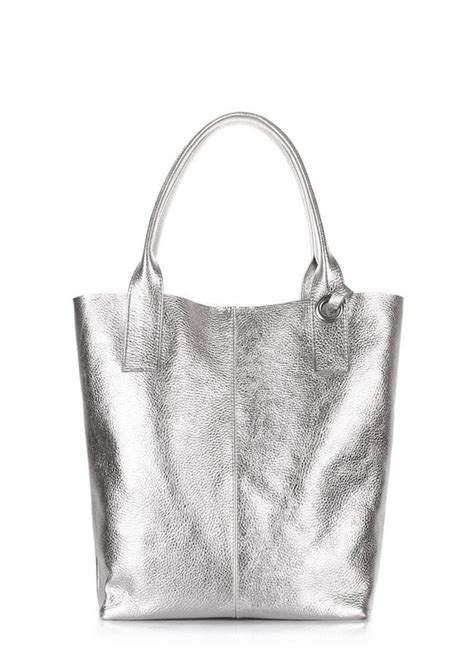 Silver Leather Tote Bag Leather Bag Silver Tote Women Tote Etsy