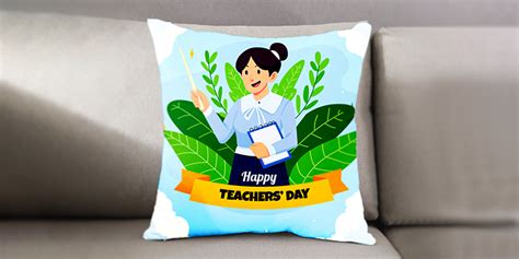Happy Teachers Day Printed Green Color Cushion And Ceramic Mug Combo