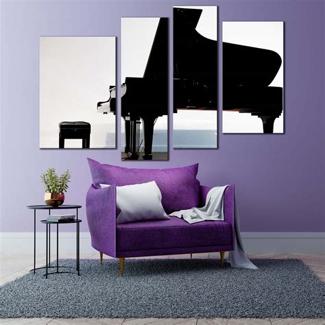 Classical Piano Canvas Wall Art Black Elegant Piano 4 Piece Canvas Set
