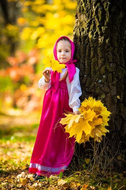 Free Photo Baby Girl In Costumes Of Masha From Cartoon Masha And Bear