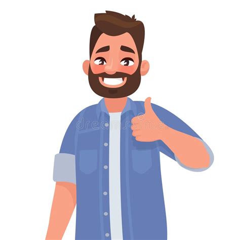 Bearded Happy Man Shows Thumb Up Gesture Cool Stock Illustration
