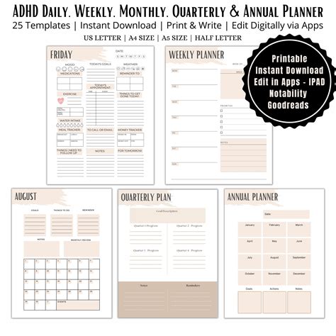 Printable Adhd Productivity Daily Planner Adhd Weekly Etsy Uk