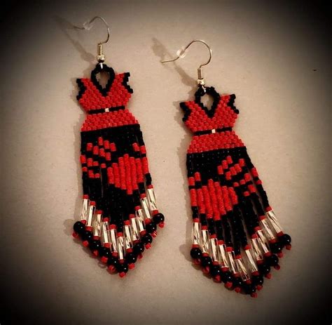 Handmade Beaded Earrings In Red And Black
