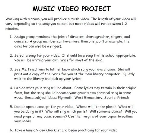 5th Grade Music Video Project Music Curriculum Music Lesson Plans