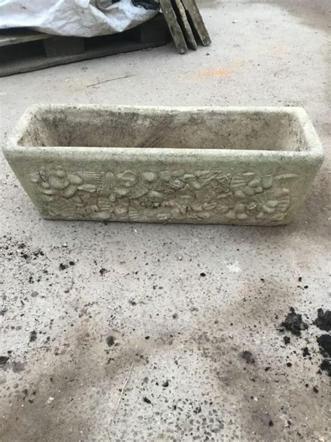 Reconstituited Stone Seashell Design Planter Authentic Reclamation