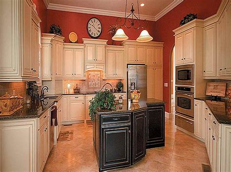 Design a sophisticated kitchen with vintage white kitchen cabinets in minnesota, usa. Pictures of Antiqued Kitchen Cabinets with red wall ...
