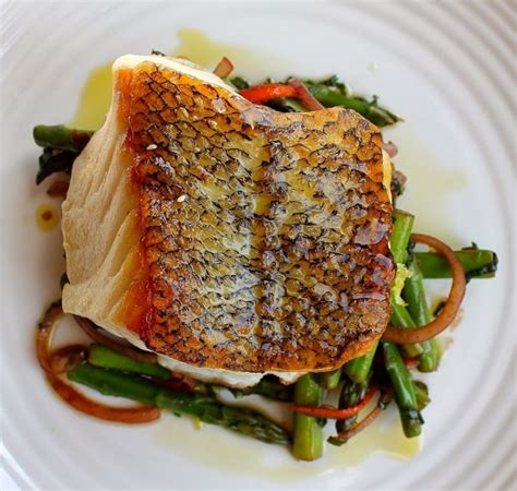 Pan Roasted Sea Bass Served With Asparagus And Mint Salad Mint Salad Food Network Recipes