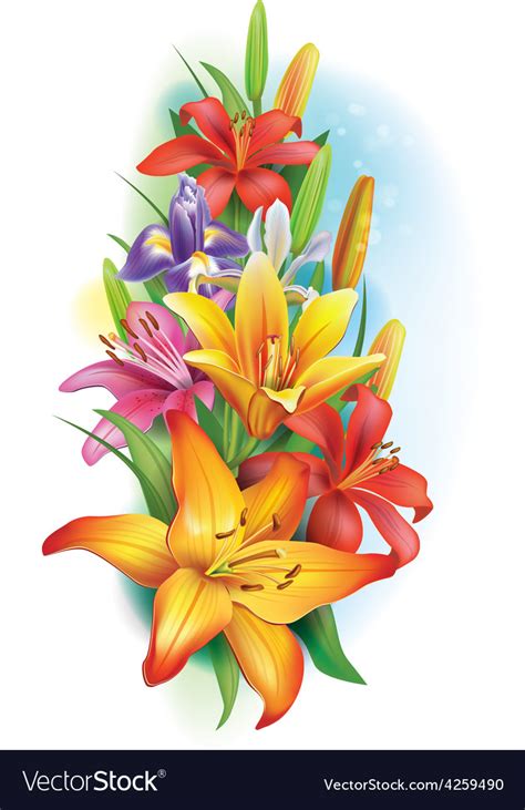 Garland Of Lilies And Irises Flowers Royalty Free Vector