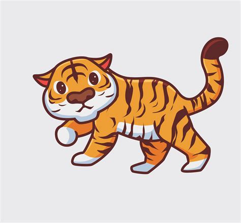 Cute Tiger Walk Slowly Isolated Cartoon Animal Nature Illustration