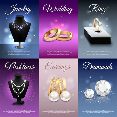 Free Vector Colorful Jewelry Realistic Banners With Necklaces Rings