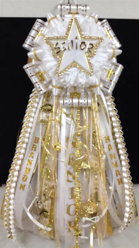 Senior Gold And White Deluxe Garter Ribbon Braids Homecoming Mums