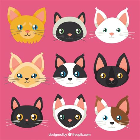 Affordable and search from millions of royalty free images, photos and vectors. Cat faces collection | Free Vector