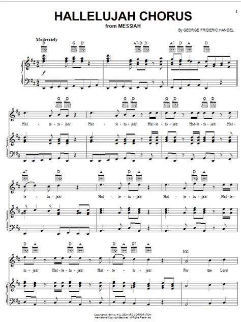 hallelujah chorus sheet music by george frideric handel piano vocal and guitar right hand