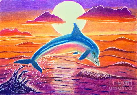 Dolphin Sunset Painting For Kids Dolphin Sunset Art Print Dolphins