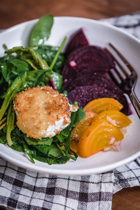 Citrusy Beet And Greens Salad With Crispy Goat Cheese New England