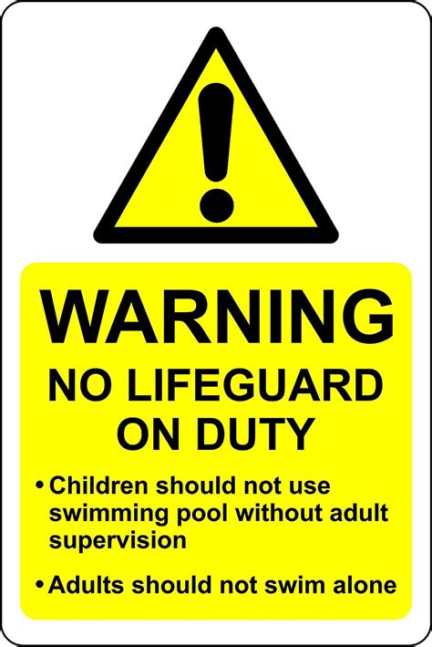 Warning No Lifeguard On Duty Swimming Pool Water Safety Sign 3mm