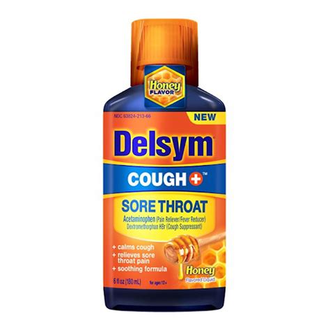 Delsym Cough Plus Sore Throat Honey Flavored Liquid 6 Oz