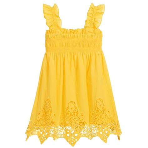 Brand Girls Yellow Cotton Lace Dress At Yellow Lace